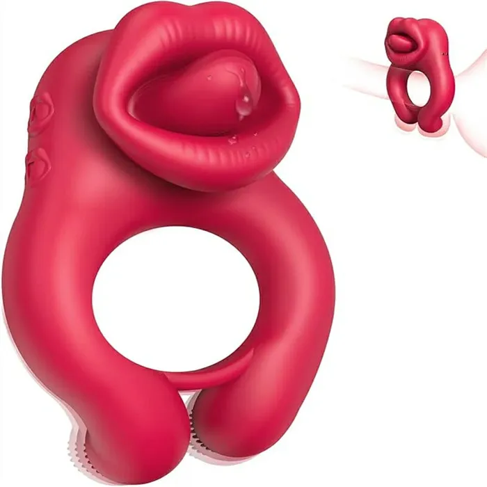 Couples Couples Share Penis Red Lips Vibrating Cock Ring OOTYEMO