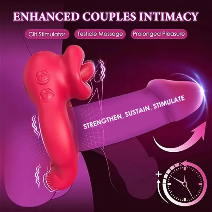 Couples Couples Share Penis Red Lips Vibrating Cock Ring OOTYEMO