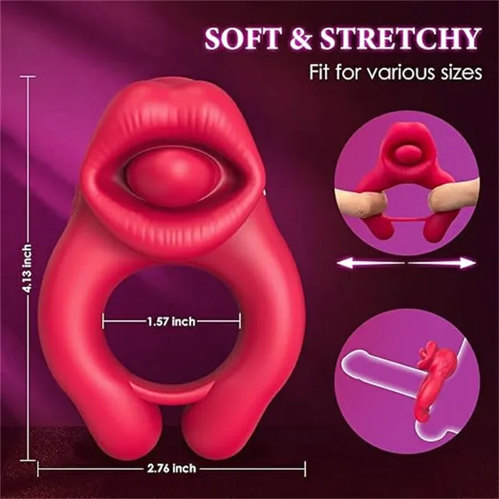 Couples Couples Share Penis Red Lips Vibrating Cock Ring OOTYEMO