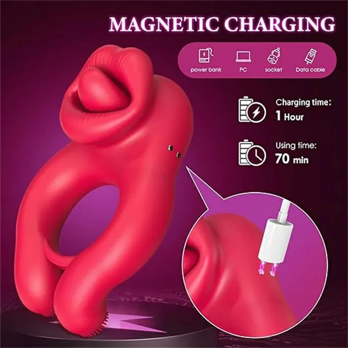 Couples Couples Share Penis Red Lips Vibrating Cock Ring OOTYEMO