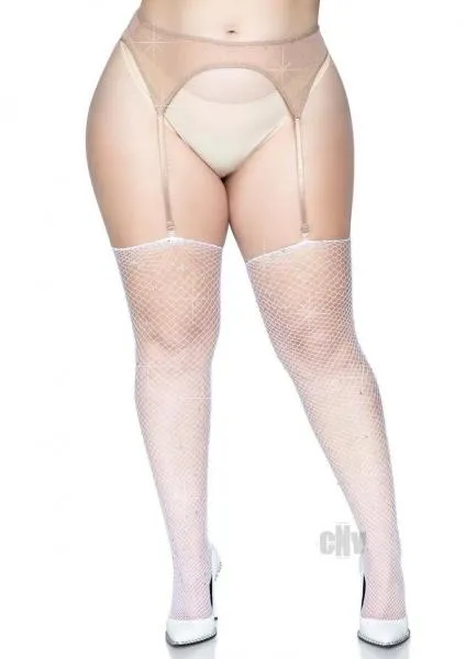 Seductucom Vibrators Rhinestone Fishnet Stockings 1x2x White