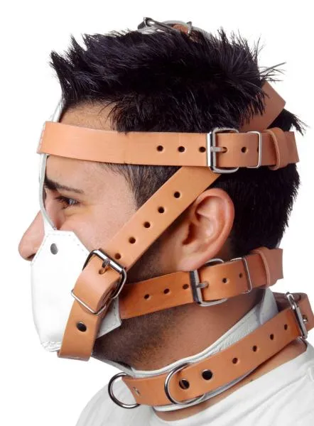 White And Tan Hospital Style Leather Muzzle Strict Leather Restraints White And Tan Hospital Style Leather Muzzle Strict Leather Restraints