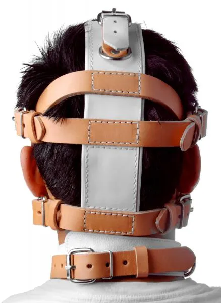 White And Tan Hospital Style Leather Muzzle Strict Leather Restraints White And Tan Hospital Style Leather Muzzle Strict Leather Restraints
