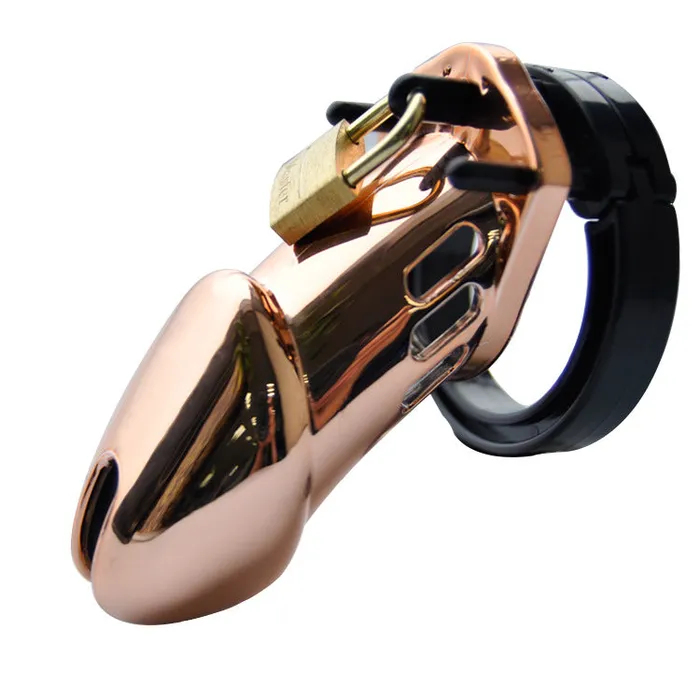 Male Sex Toys Imprison Bird IMPRISON BIRD Delxue Chrome Male Chastity Kit Penis Cage 5 Rings Set Rose Gold 2 Size