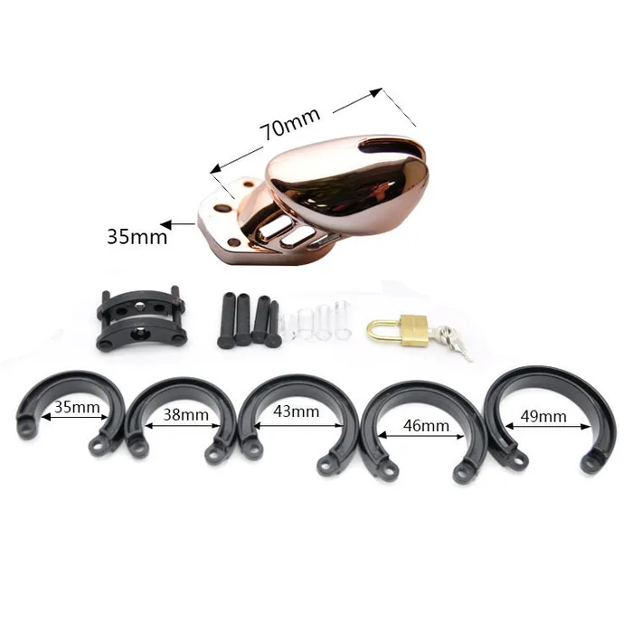 Male Sex Toys Imprison Bird IMPRISON BIRD Delxue Chrome Male Chastity Kit Penis Cage 5 Rings Set Rose Gold 2 Size