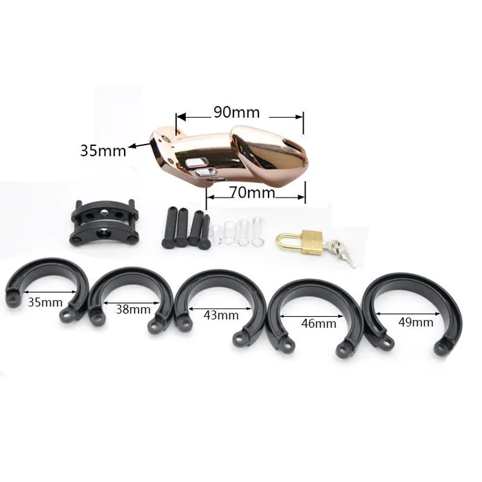 Male Sex Toys Imprison Bird IMPRISON BIRD Delxue Chrome Male Chastity Kit Penis Cage 5 Rings Set Rose Gold 2 Size